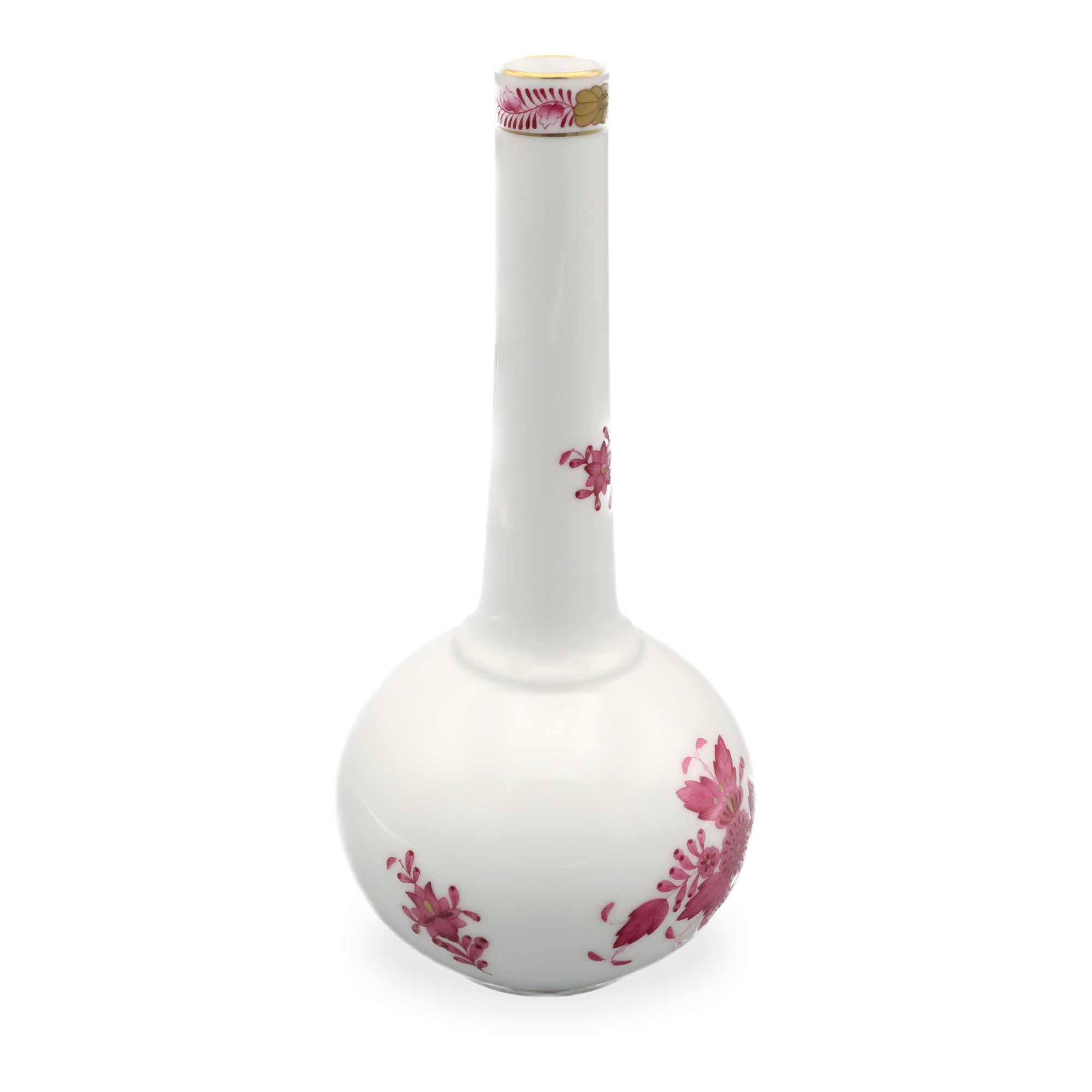 Herend Chinesisches Bouquett Lila Vase, Apponyi Knospenvase, Vintage Handbemaltes Porzellan, Goldrand, Selten